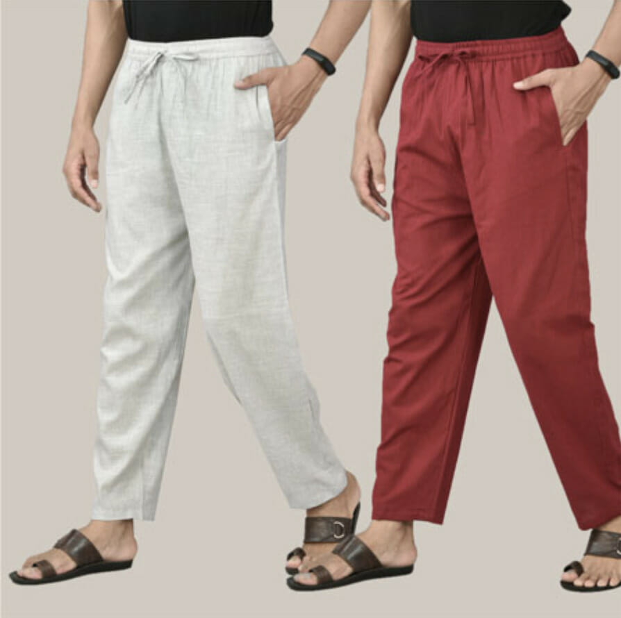 Cotton Yoga Pants - White and Maroon